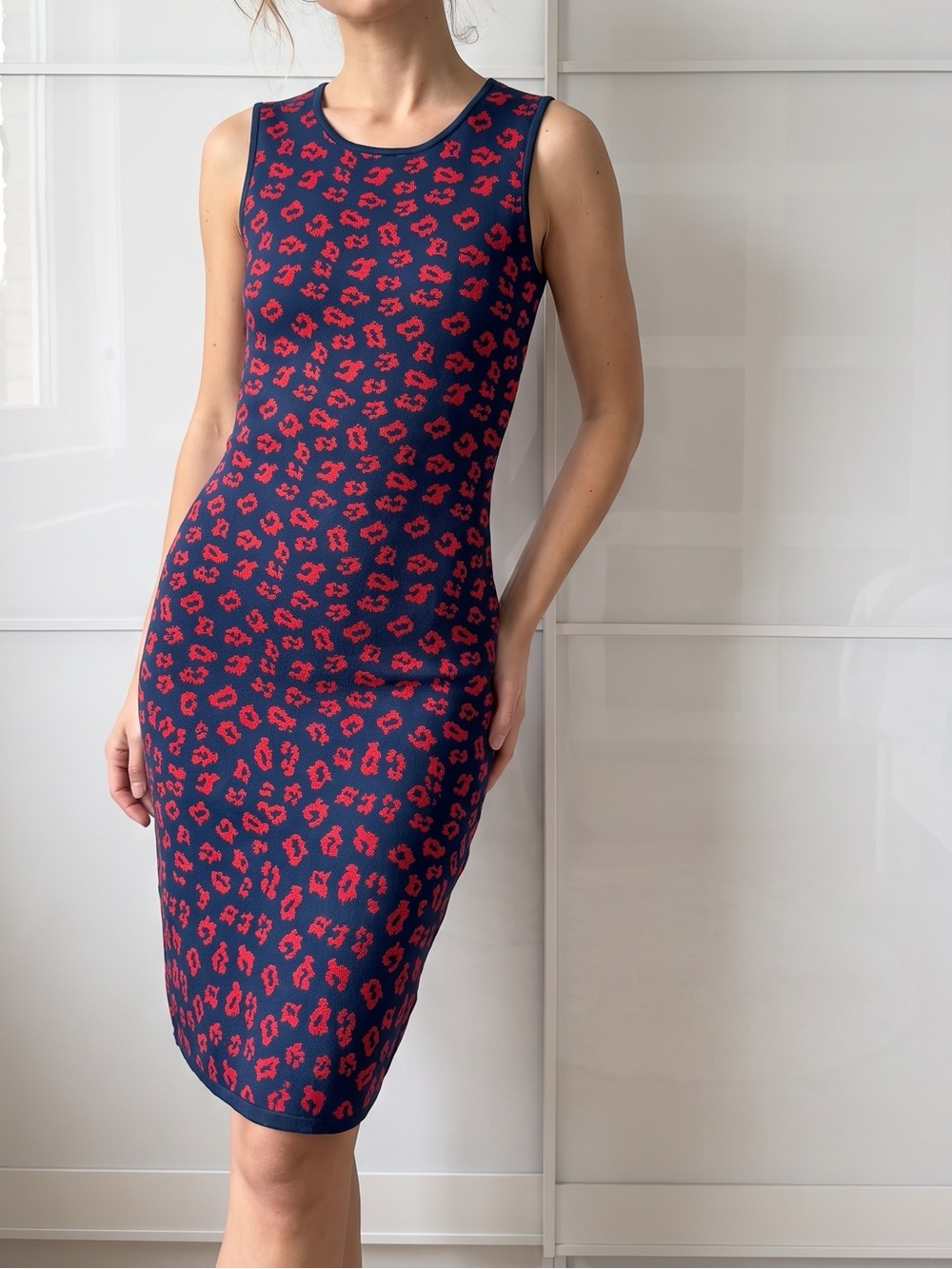 Pink Tartan Navy Bodycon Midi Dress